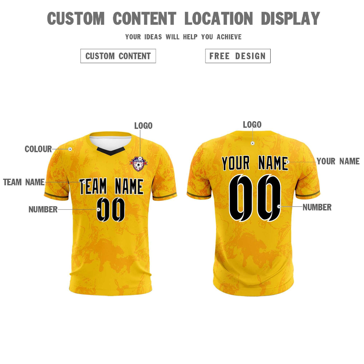 Custom Gold Classic Graffiti Pattern Sportswear Football Kit Jersey