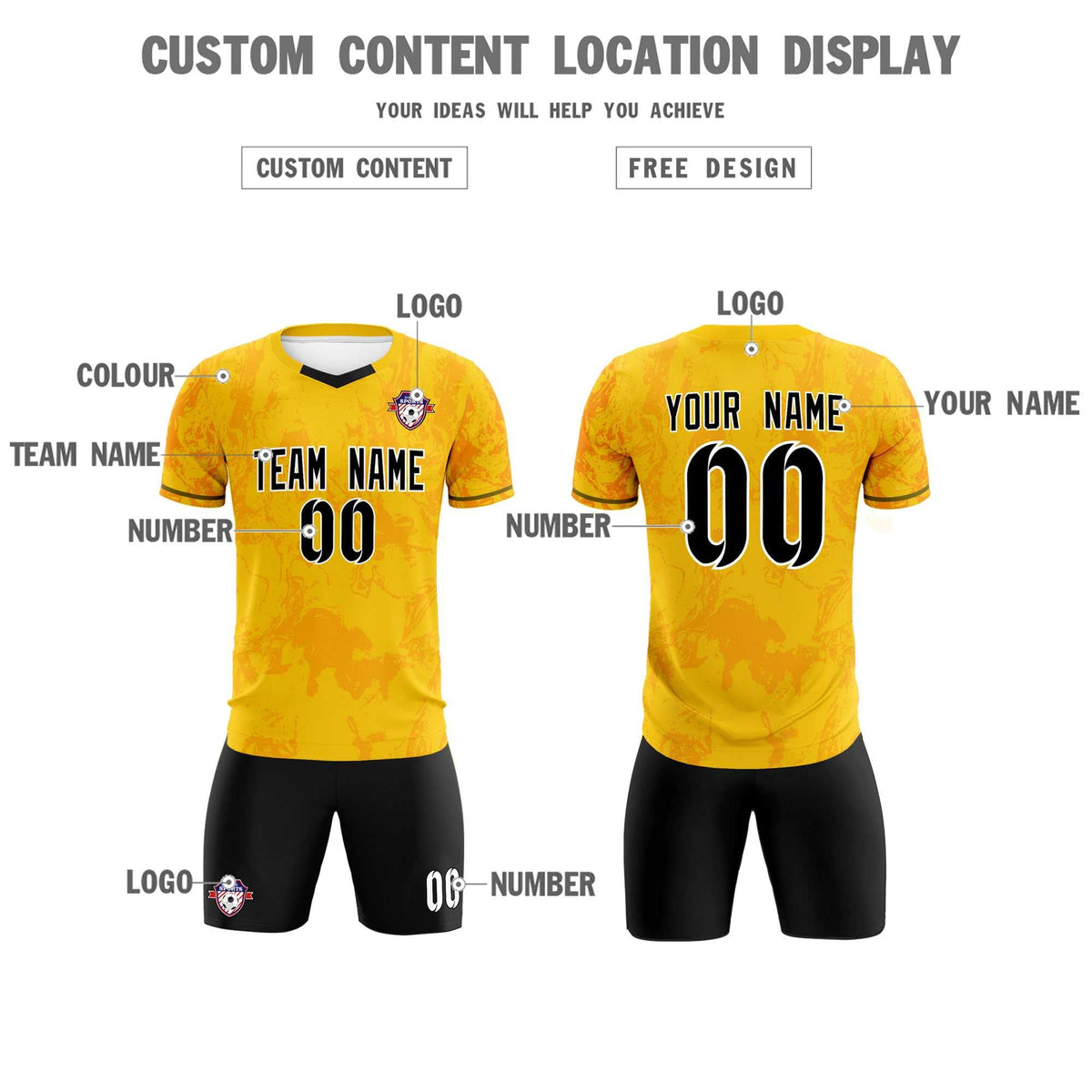 Custom Gold Classic Graffiti Pattern Sportswear Football Kit Jersey