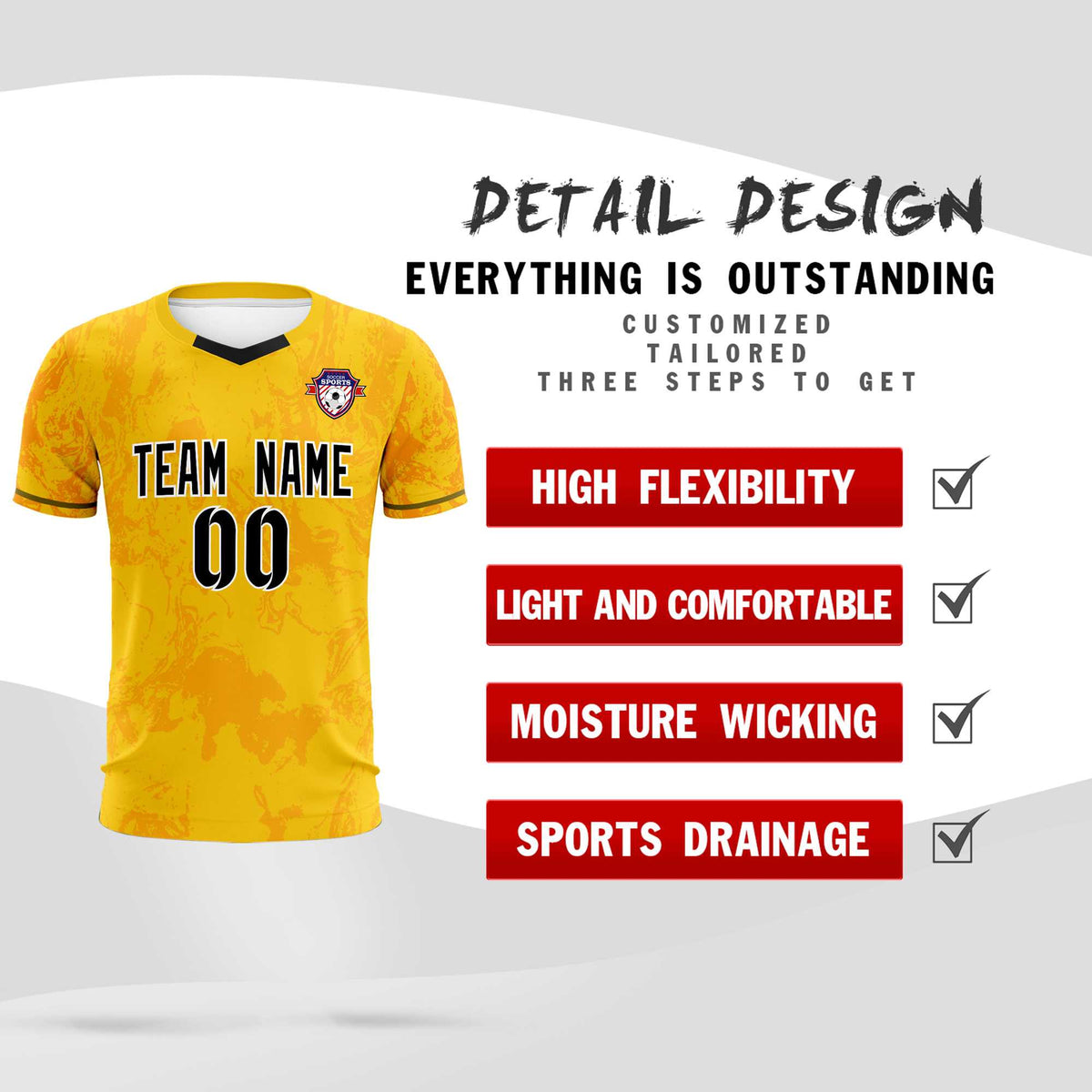 Custom Gold Classic Graffiti Pattern Sportswear Football Kit Jersey