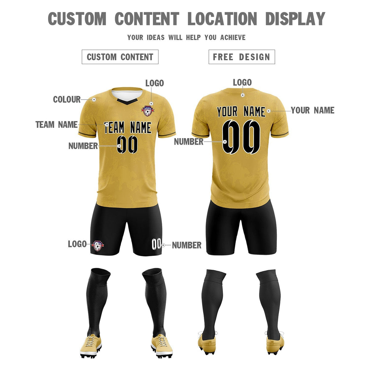 Custom Old Gold Classic Graffiti Pattern Sportswear Football Kit Jersey
