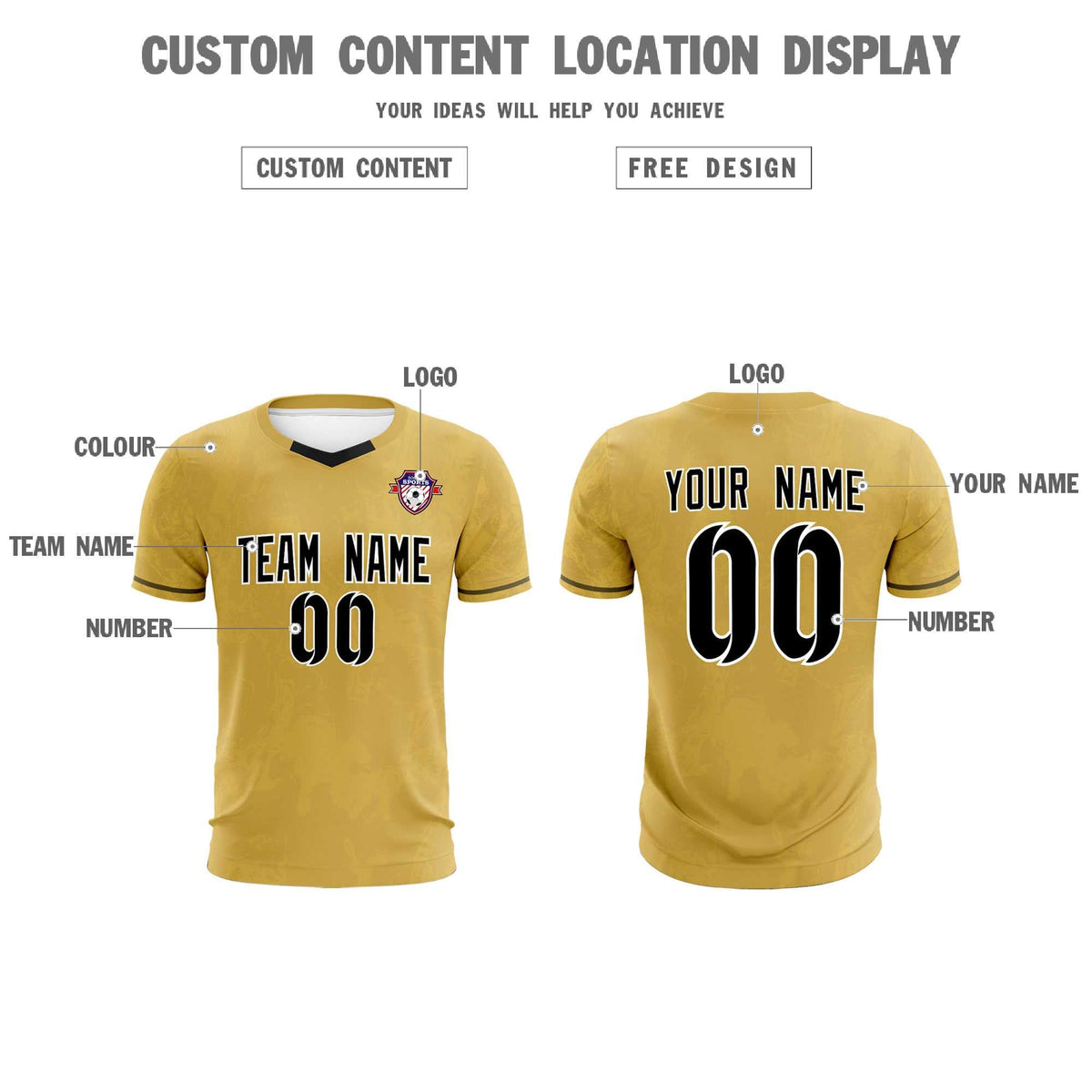 Custom Old Gold Classic Graffiti Pattern Sportswear Football Kit Jersey