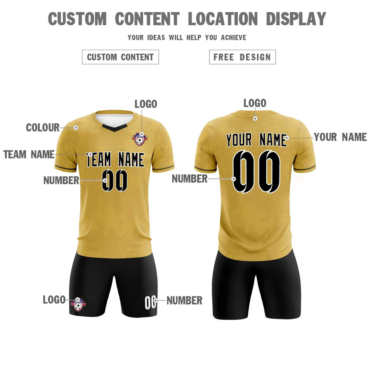 Custom Old Gold Classic Graffiti Pattern Sportswear Football Kit Jersey