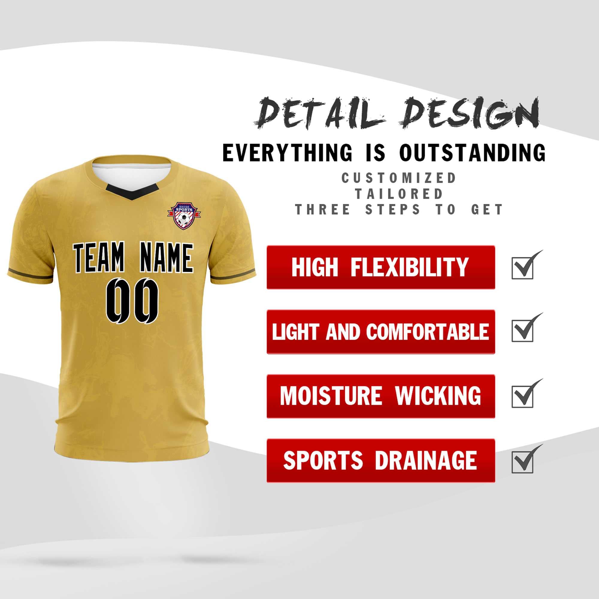 Custom Old Gold Classic Graffiti Pattern Sportswear Football Kit Jersey