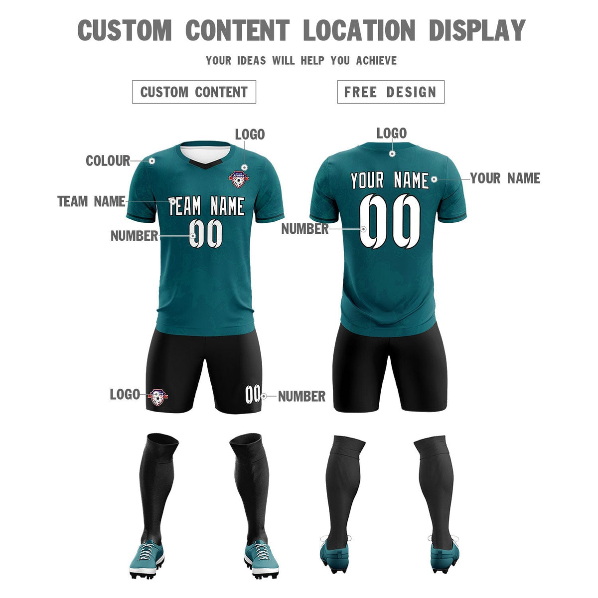 Custom Midnight Green Classic Graffiti Pattern Sportswear Football Kit Jersey