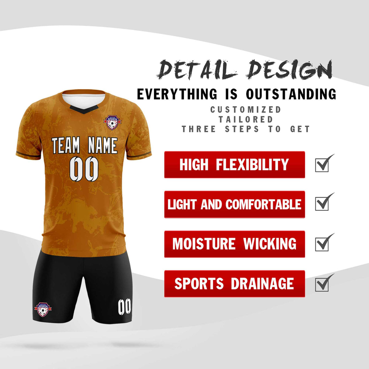 Custom Khaki Classic Graffiti Pattern Sportswear Football Kit Jersey