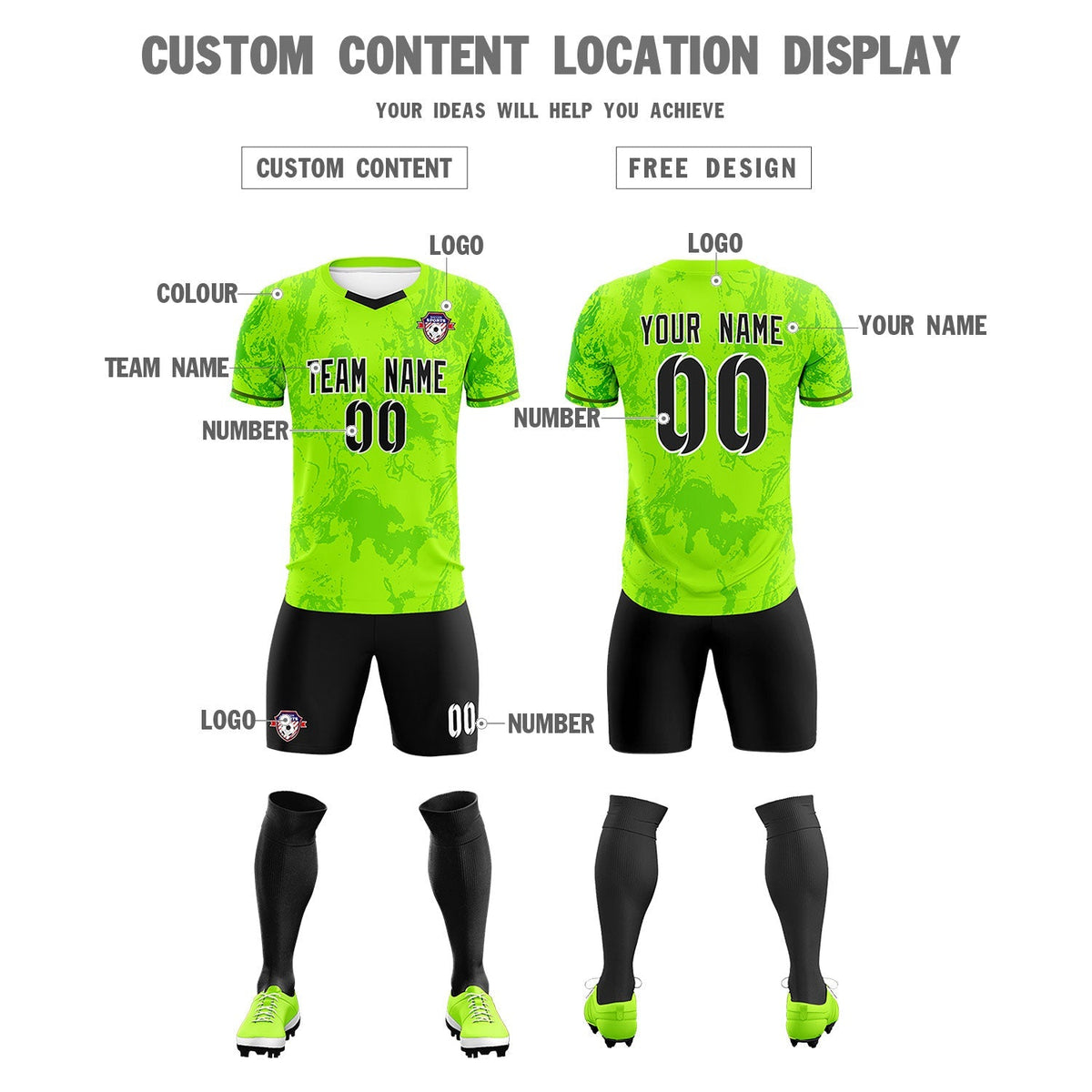 Custom Kelly Green Classic Graffiti Pattern Sportswear Football Kit Jersey