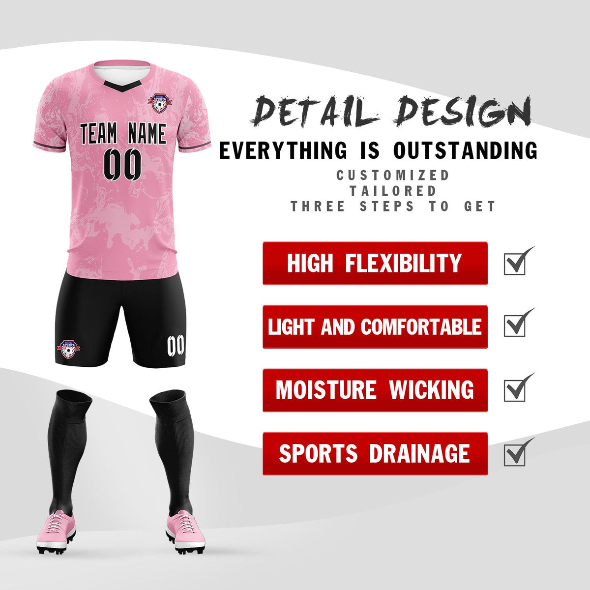 Custom Light Pink Classic Graffiti Pattern Sportswear Football Kit Jersey