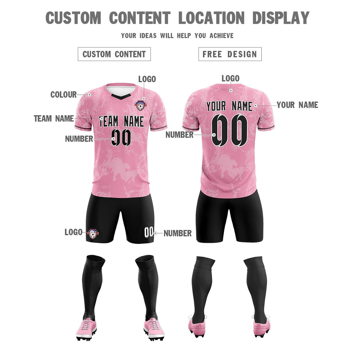 Custom Light Pink Classic Graffiti Pattern Sportswear Football Kit Jersey