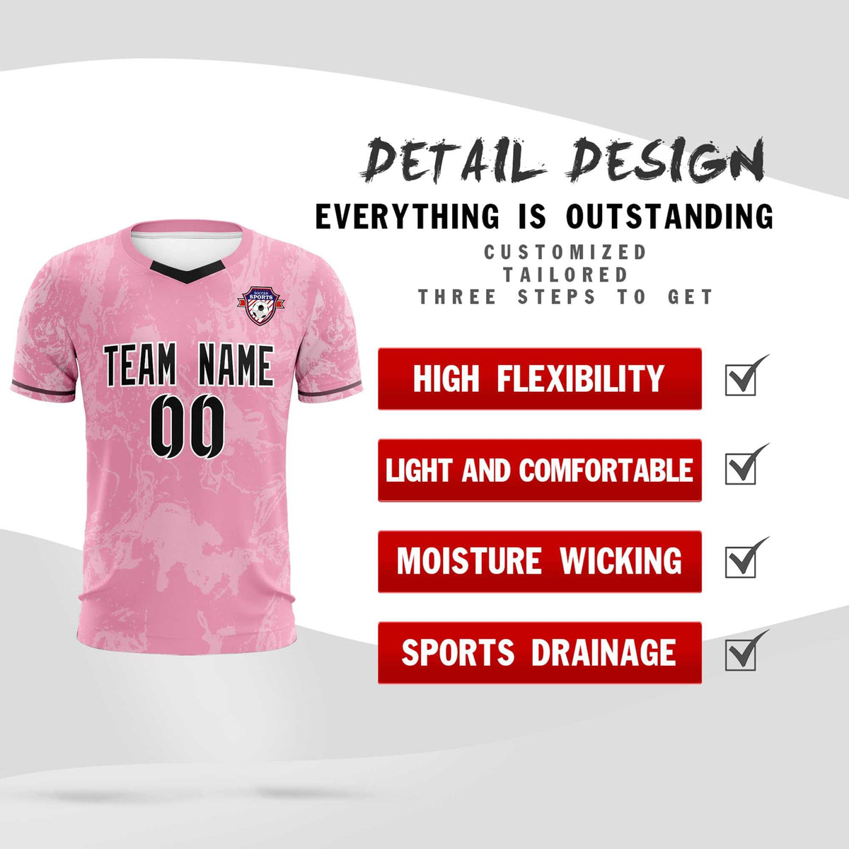 Custom Light Pink Classic Graffiti Pattern Sportswear Football Kit Jersey
