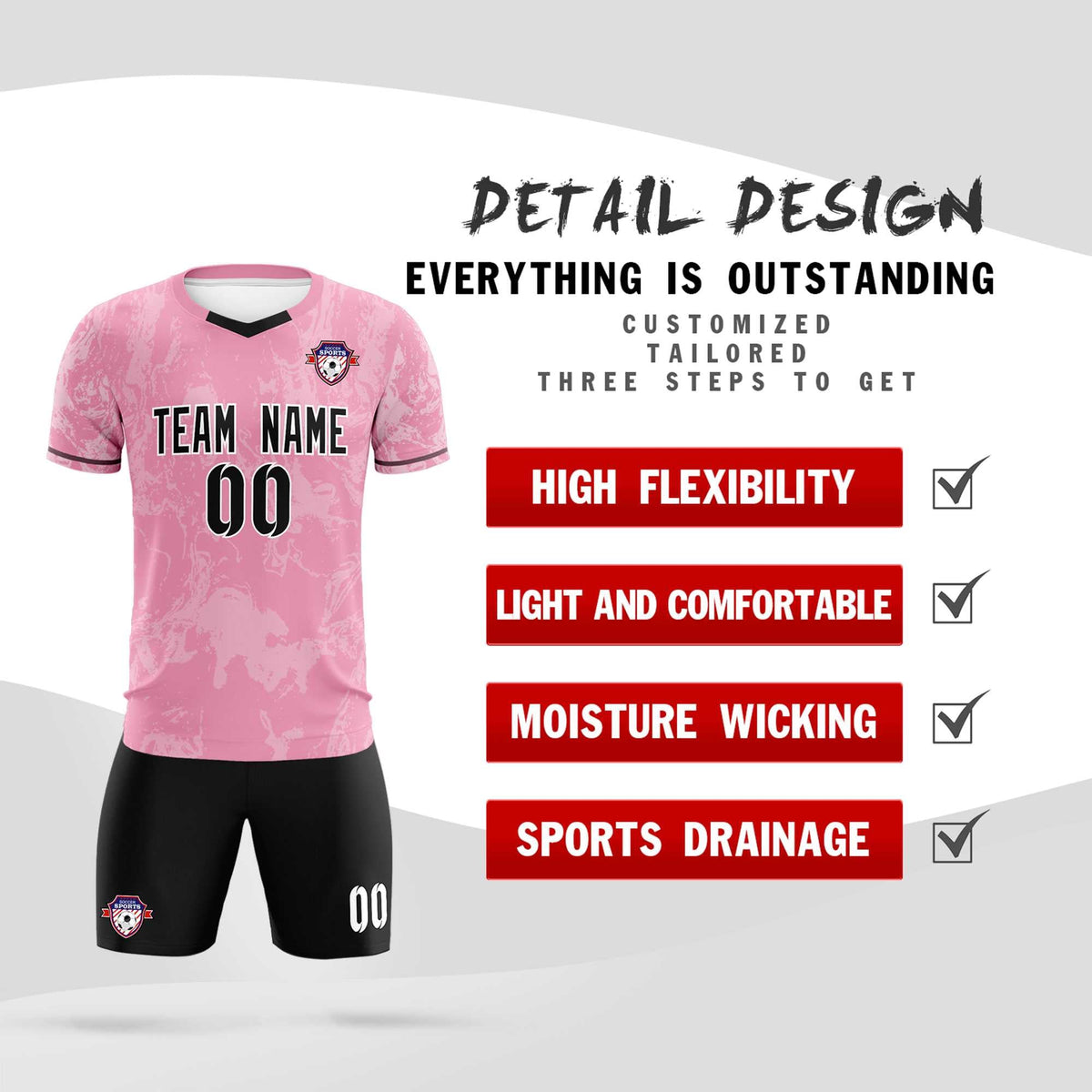 Custom Light Pink Classic Graffiti Pattern Sportswear Football Kit Jersey