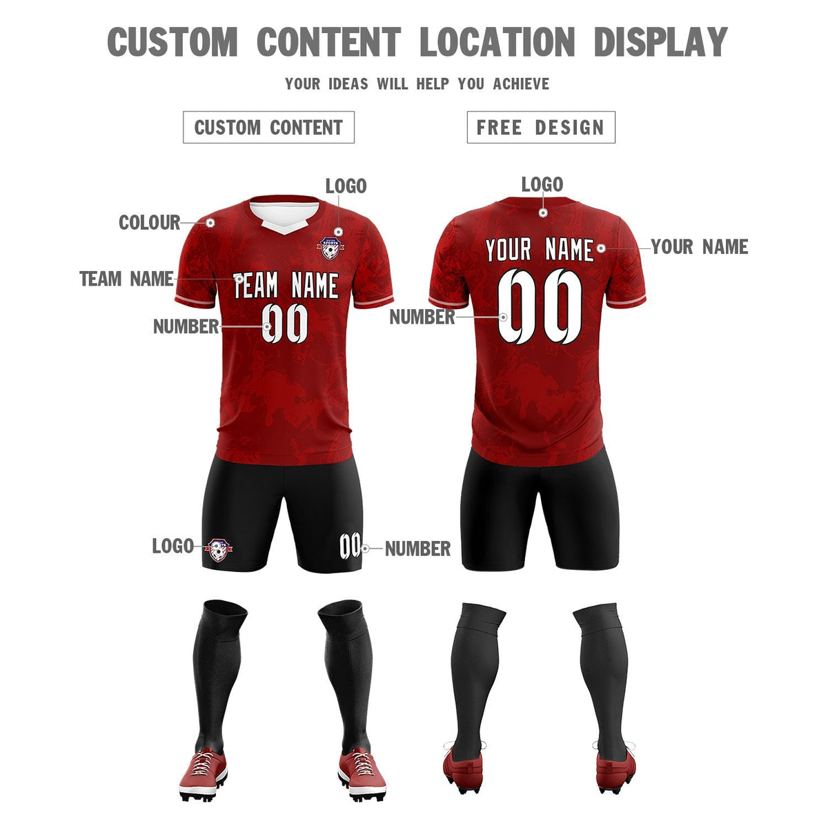 Custom Crimson Classic Graffiti Pattern Sportswear Football Kit Jersey