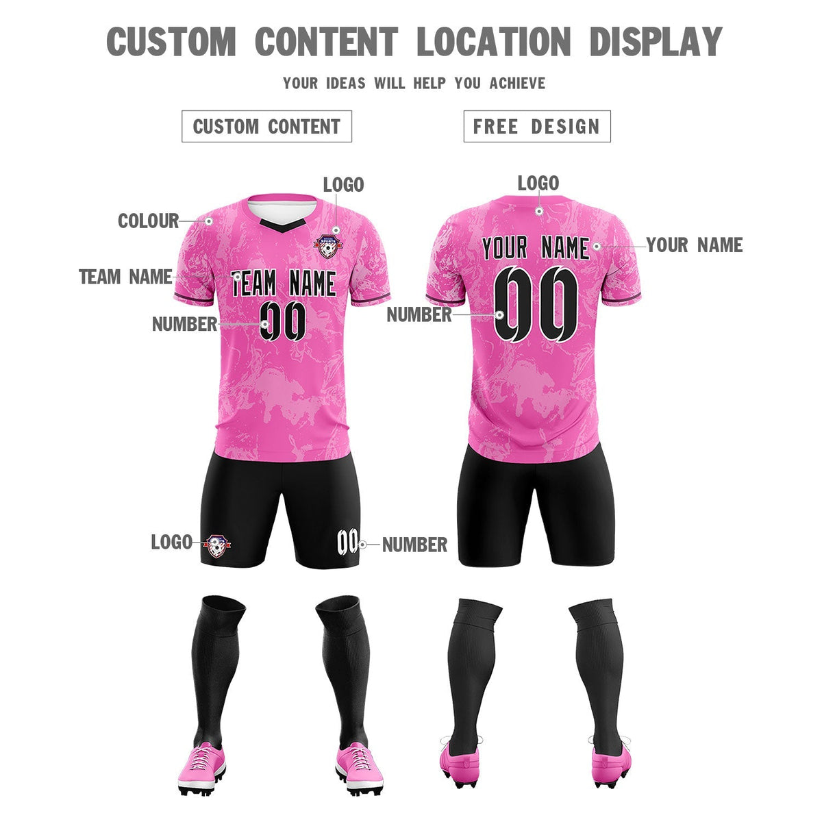Custom Pink Classic Graffiti Pattern Sportswear Football Kit Jersey