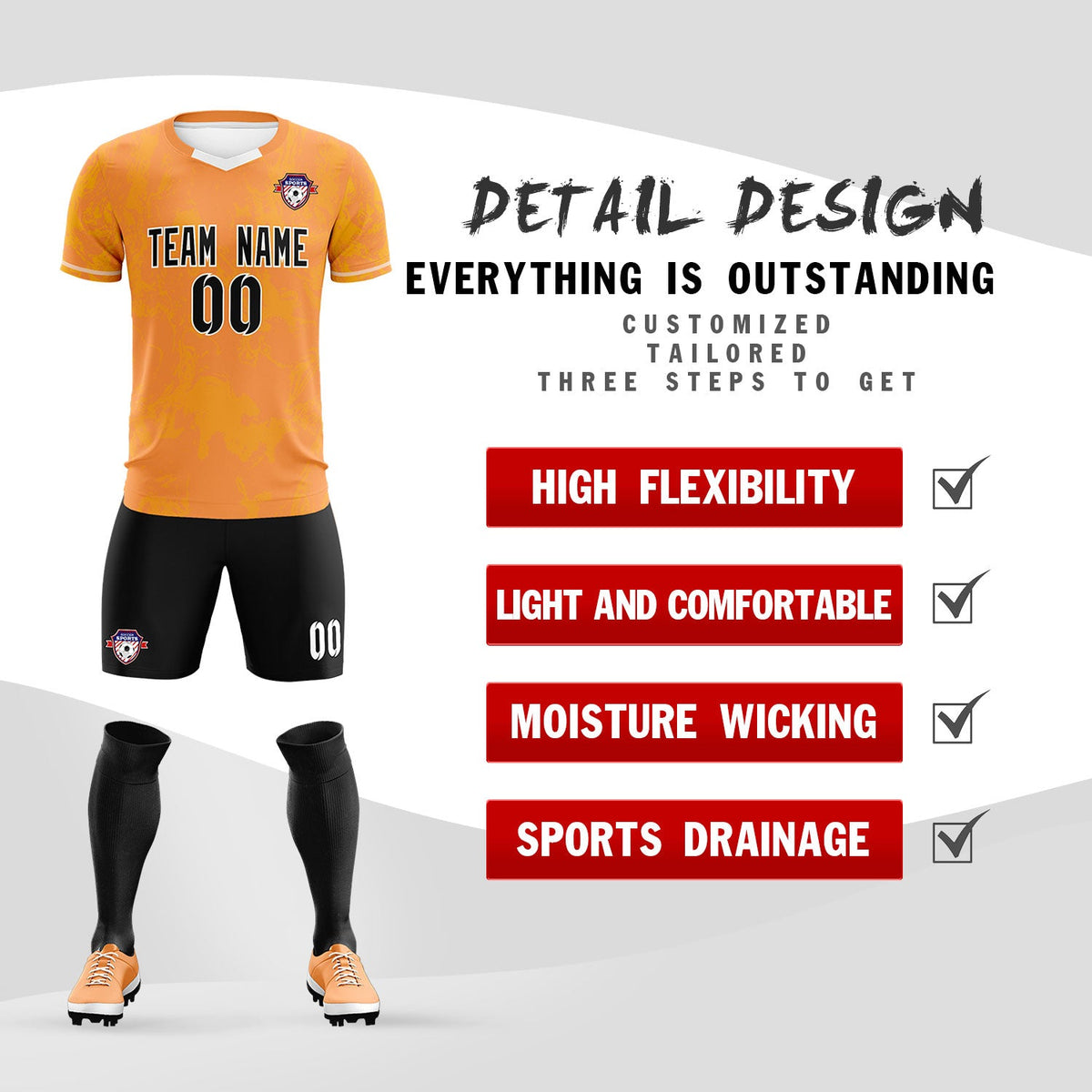Custom Texas Orange Classic Graffiti Pattern Sportswear Football Kit Jersey