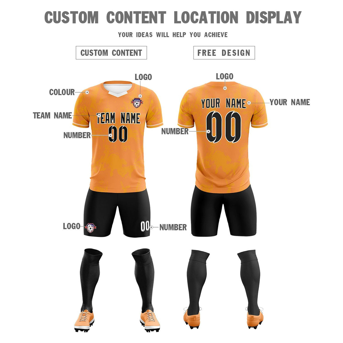 Custom Texas Orange Classic Graffiti Pattern Sportswear Football Kit Jersey
