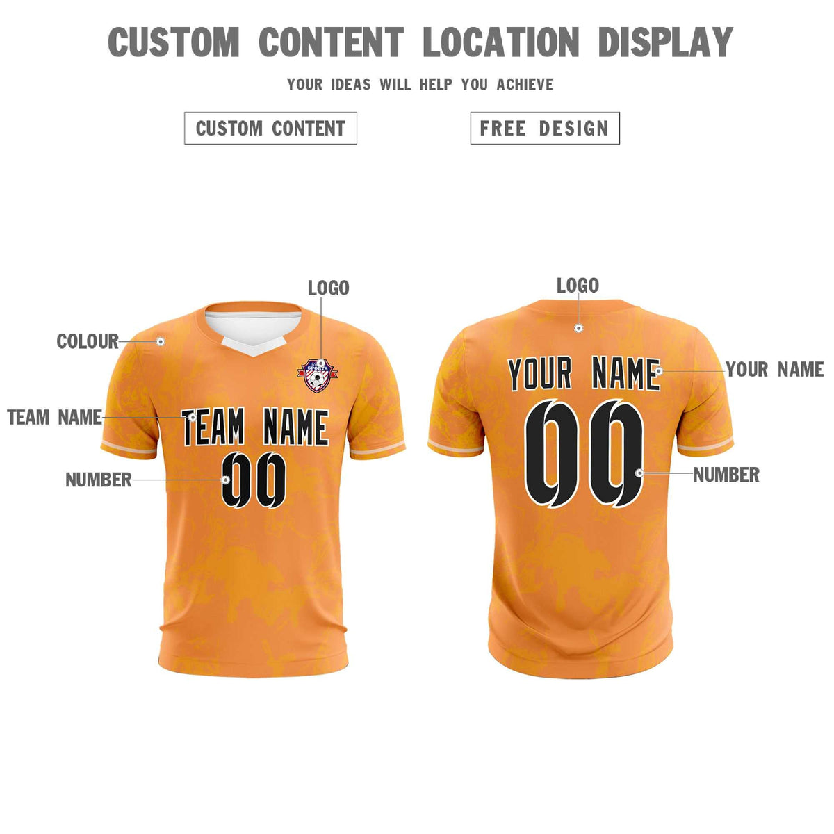 Custom Texas Orange Classic Graffiti Pattern Sportswear Football Kit Jersey