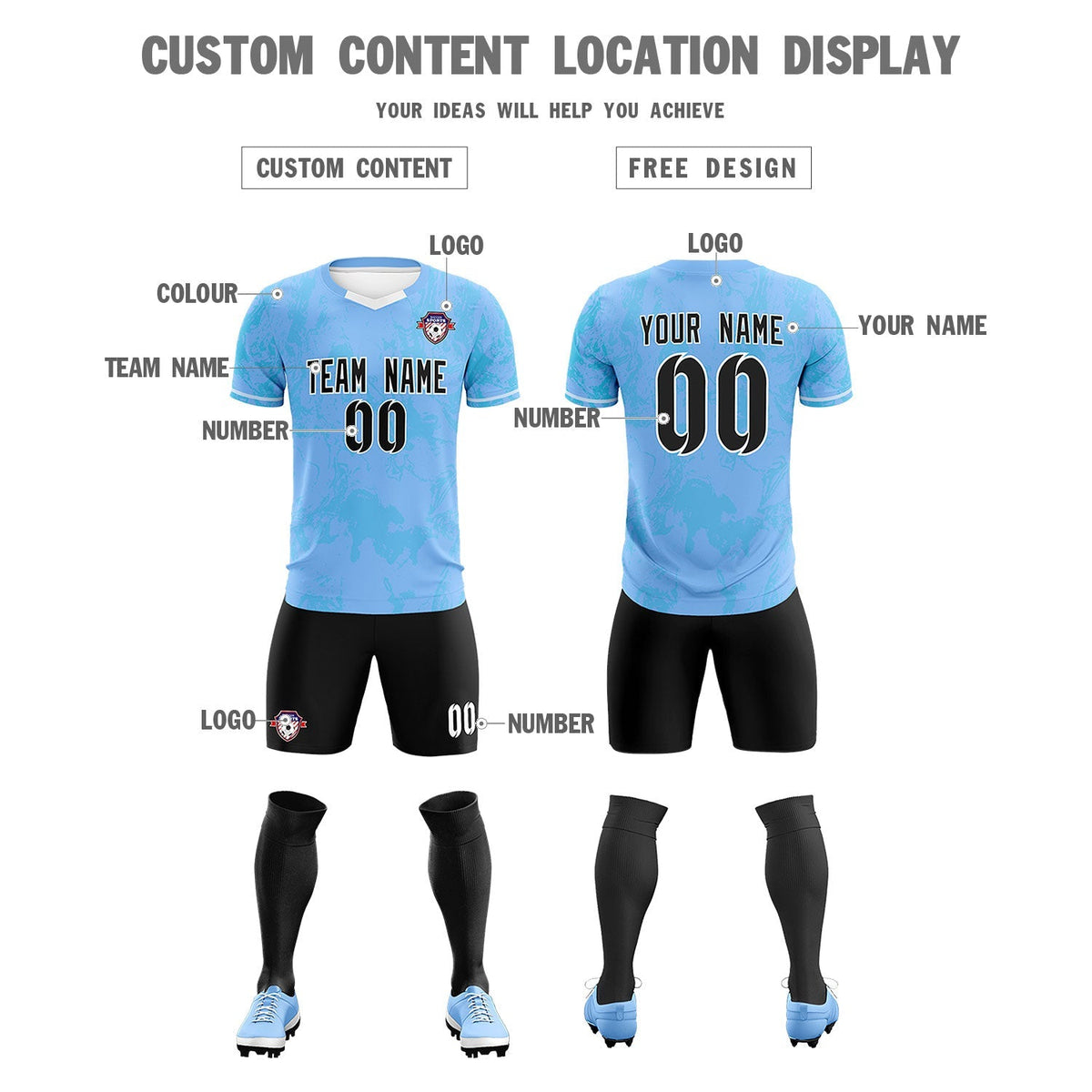 Custom Light Blue Classic Graffiti Pattern Sportswear Football Kit Jersey