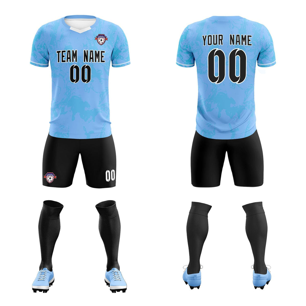 Custom Light Blue Classic Graffiti Pattern Sportswear Football Kit Jersey