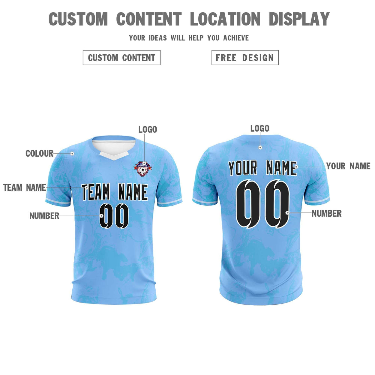 Custom Light Blue Classic Graffiti Pattern Sportswear Football Kit Jersey
