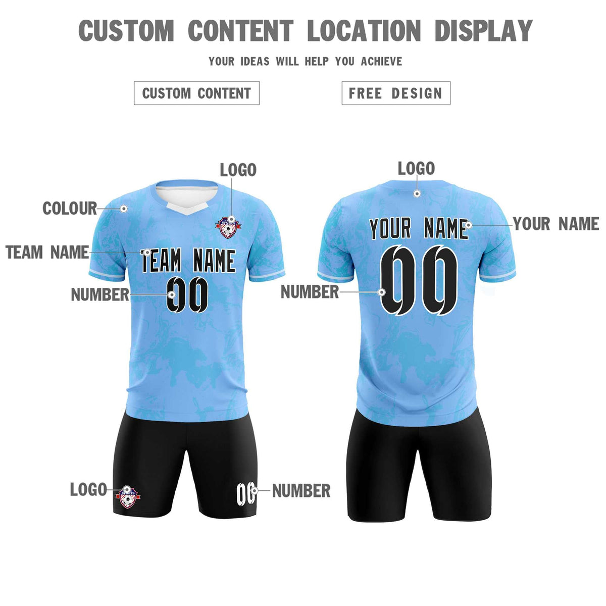 Custom Light Blue Classic Graffiti Pattern Sportswear Football Kit Jersey