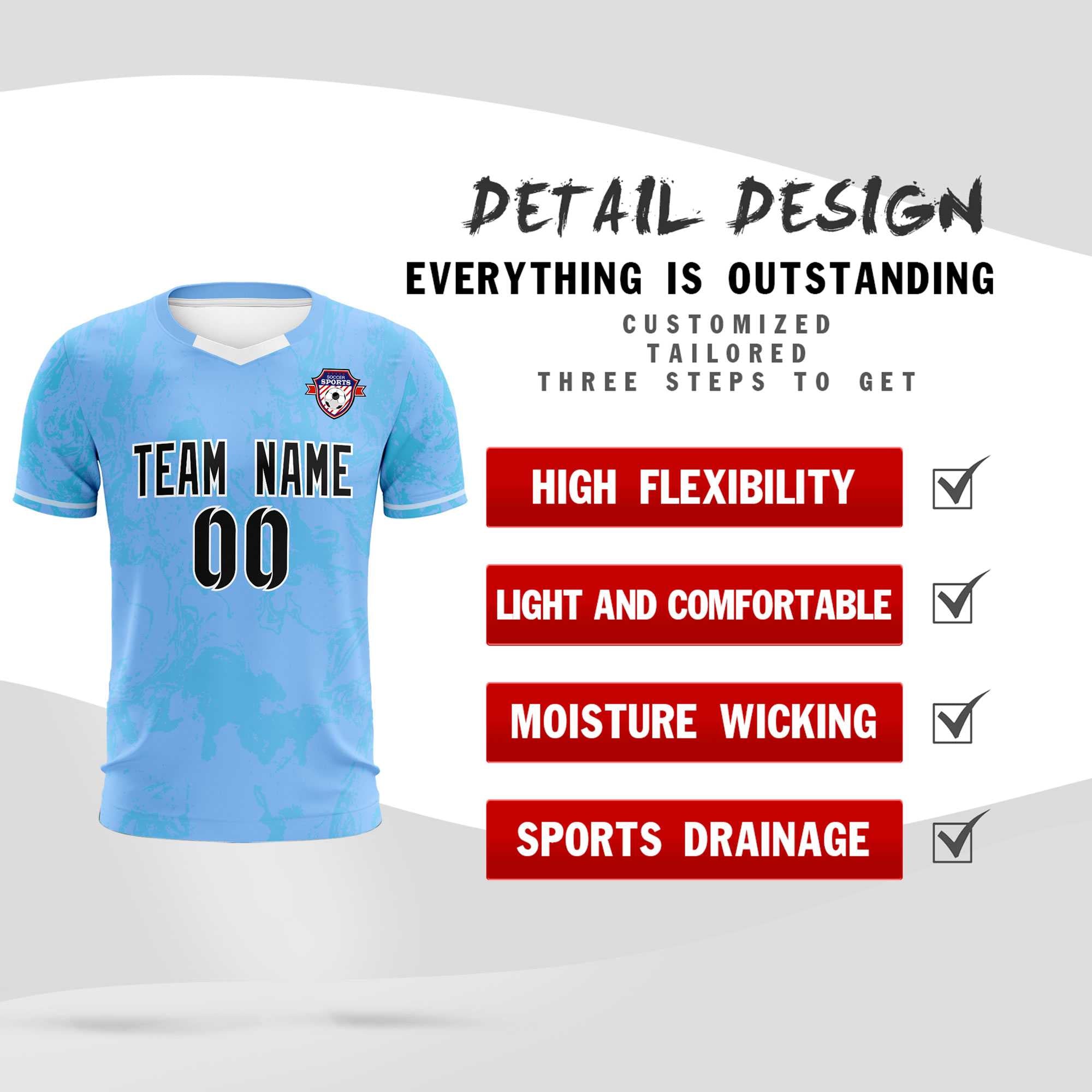 Custom Light Blue Classic Graffiti Pattern Sportswear Football Kit Jersey