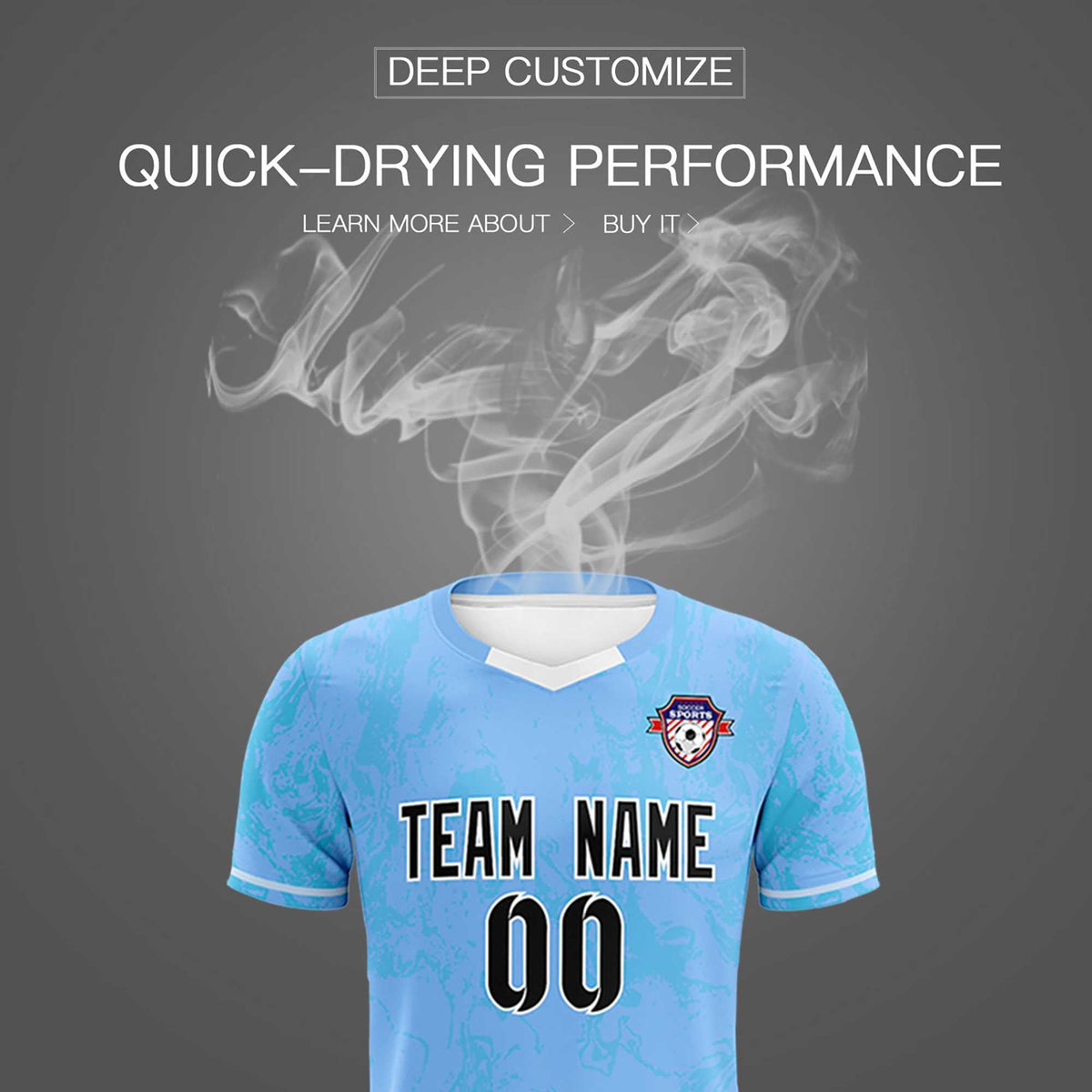 Custom Light Blue Classic Graffiti Pattern Sportswear Football Kit Jersey