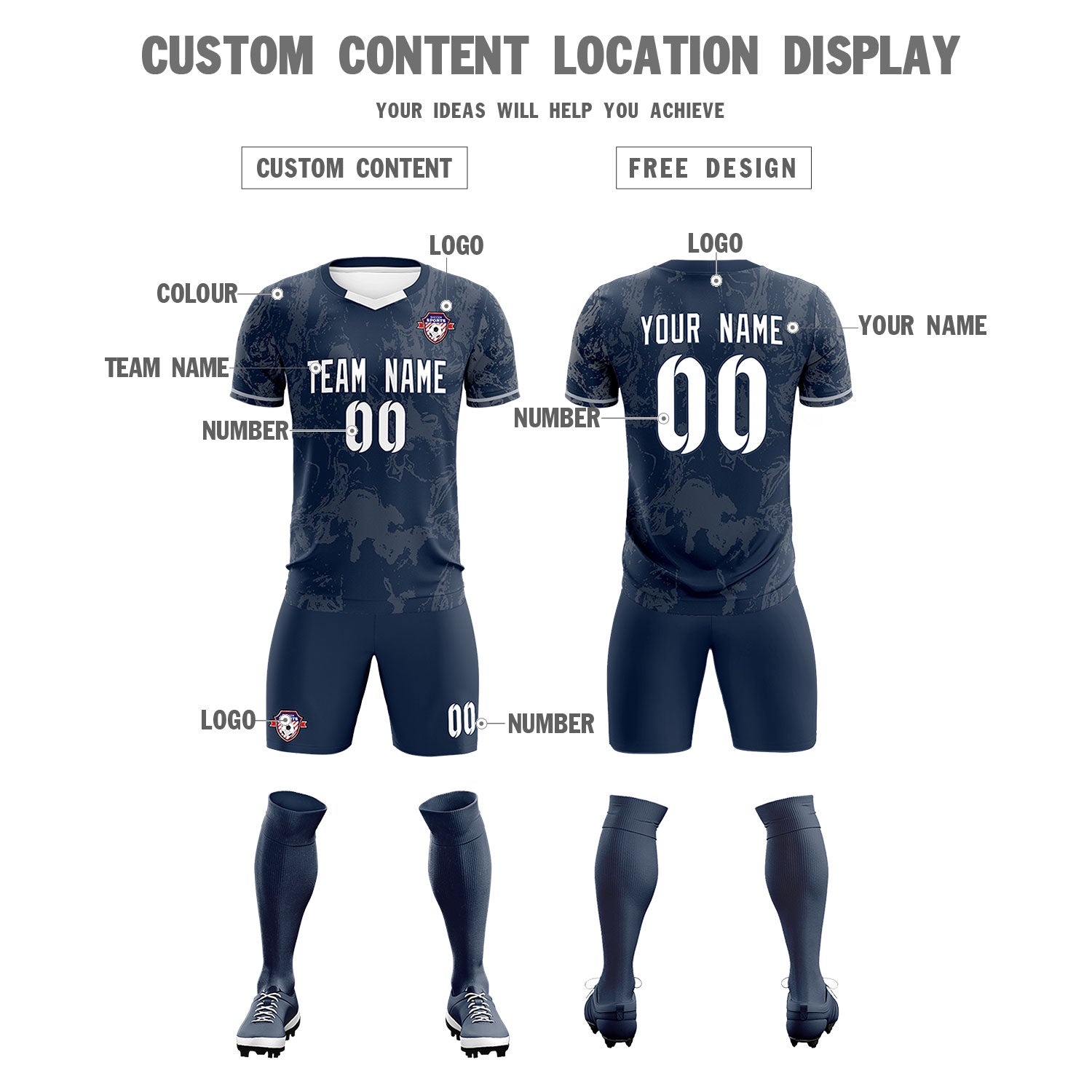 Custom Navy Classic Graffiti Pattern Sportswear Football Kit Jersey