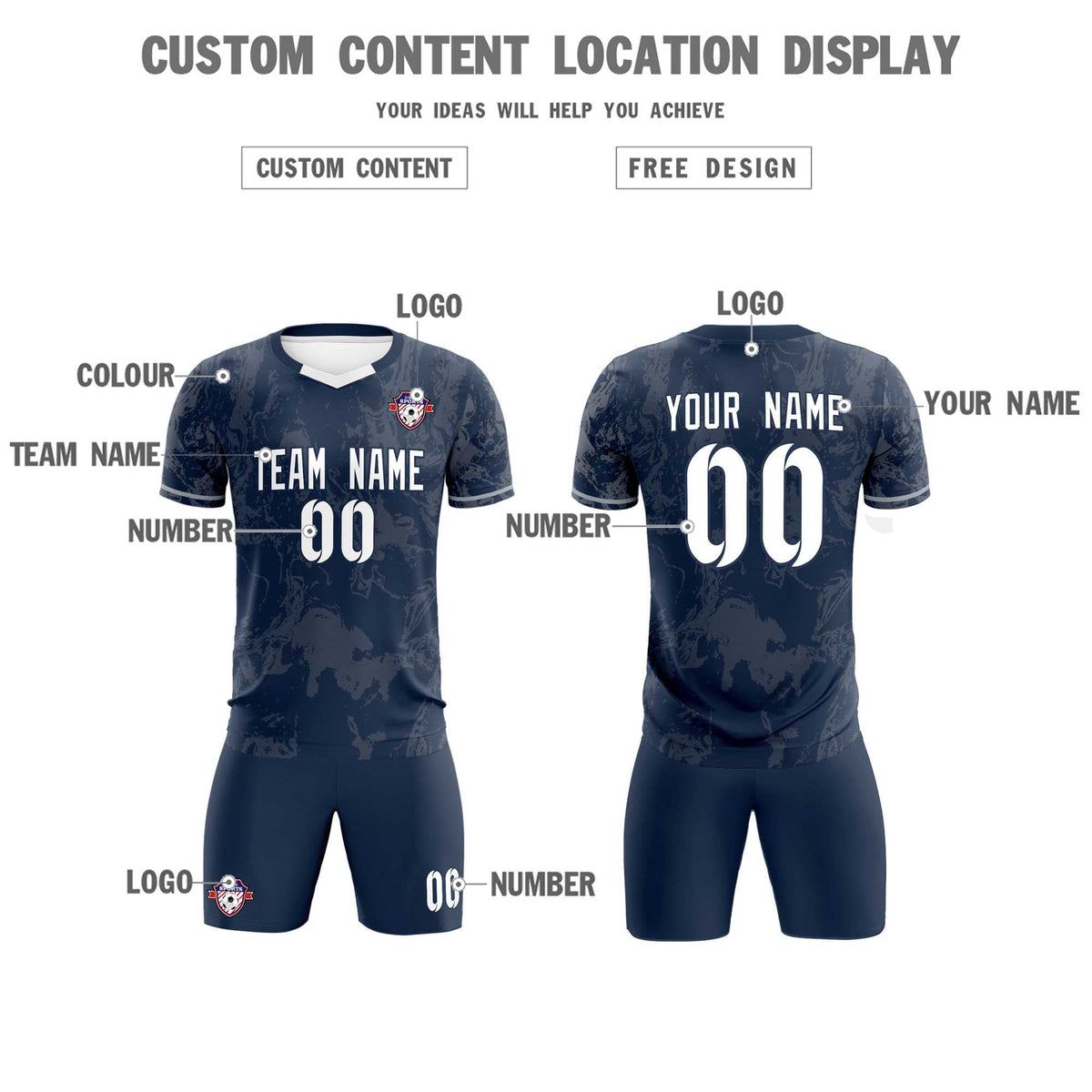 Custom Navy Classic Graffiti Pattern Sportswear Football Kit Jersey