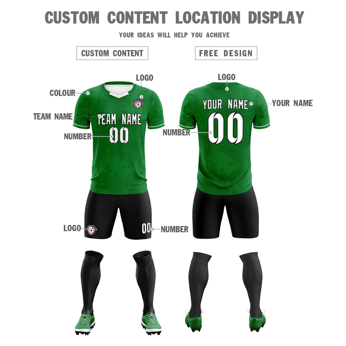 Custom Kelly Green Classic Graffiti Pattern Sportswear Football Kit Jersey