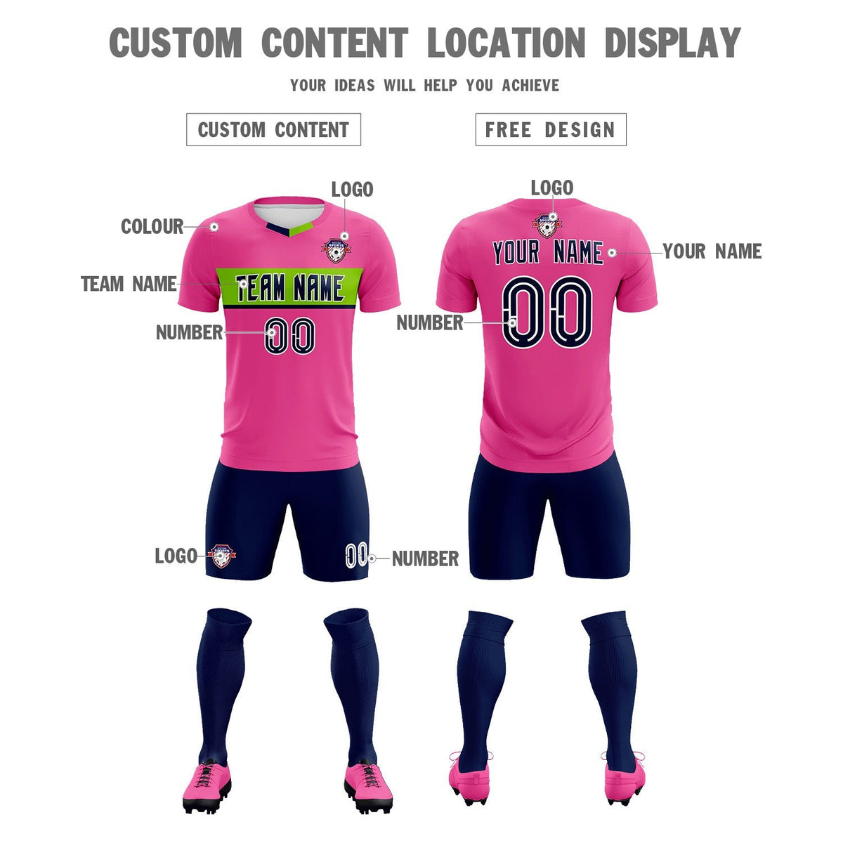 Custom Pink Classic Sports kit Football Shirt Jersey