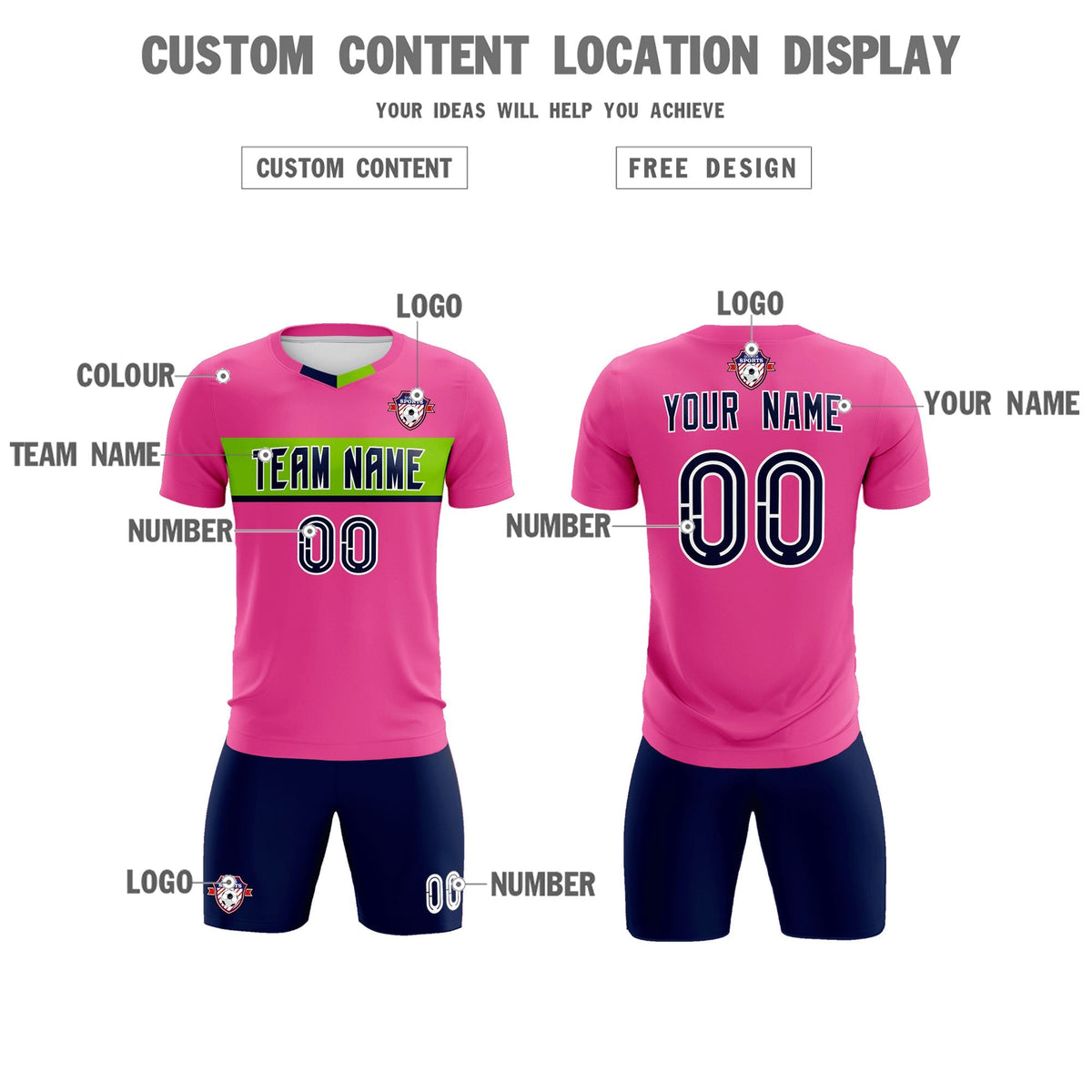 Custom Pink Classic Sports kit Football Shirt Jersey