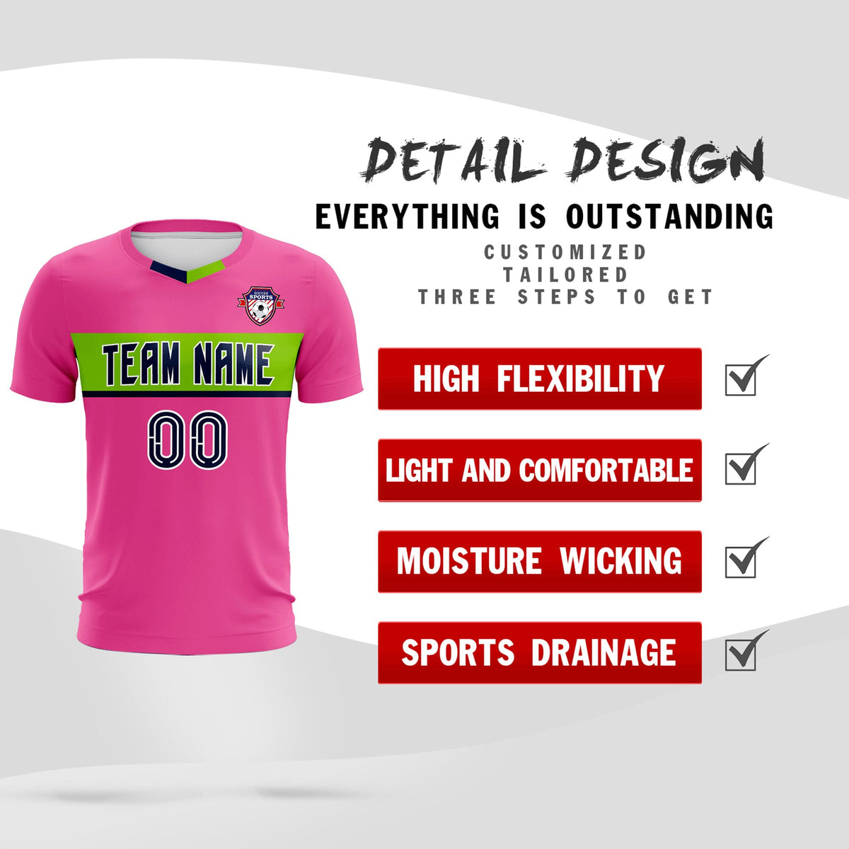 Custom Pink Classic Sports kit Football Shirt Jersey