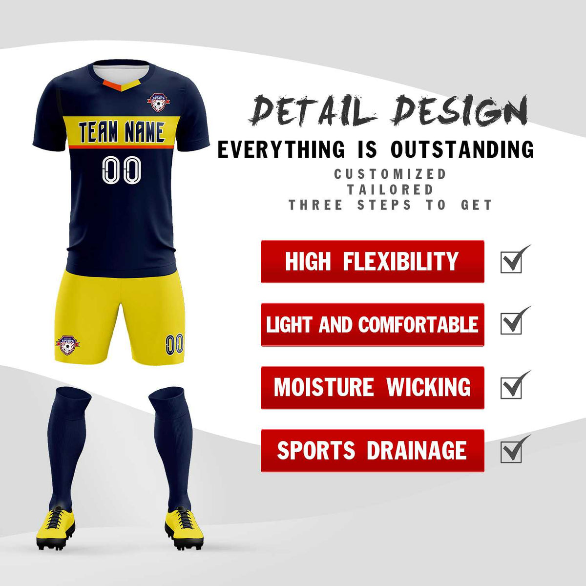 Custom Navy Classic Sports kit Football Shirt Jersey