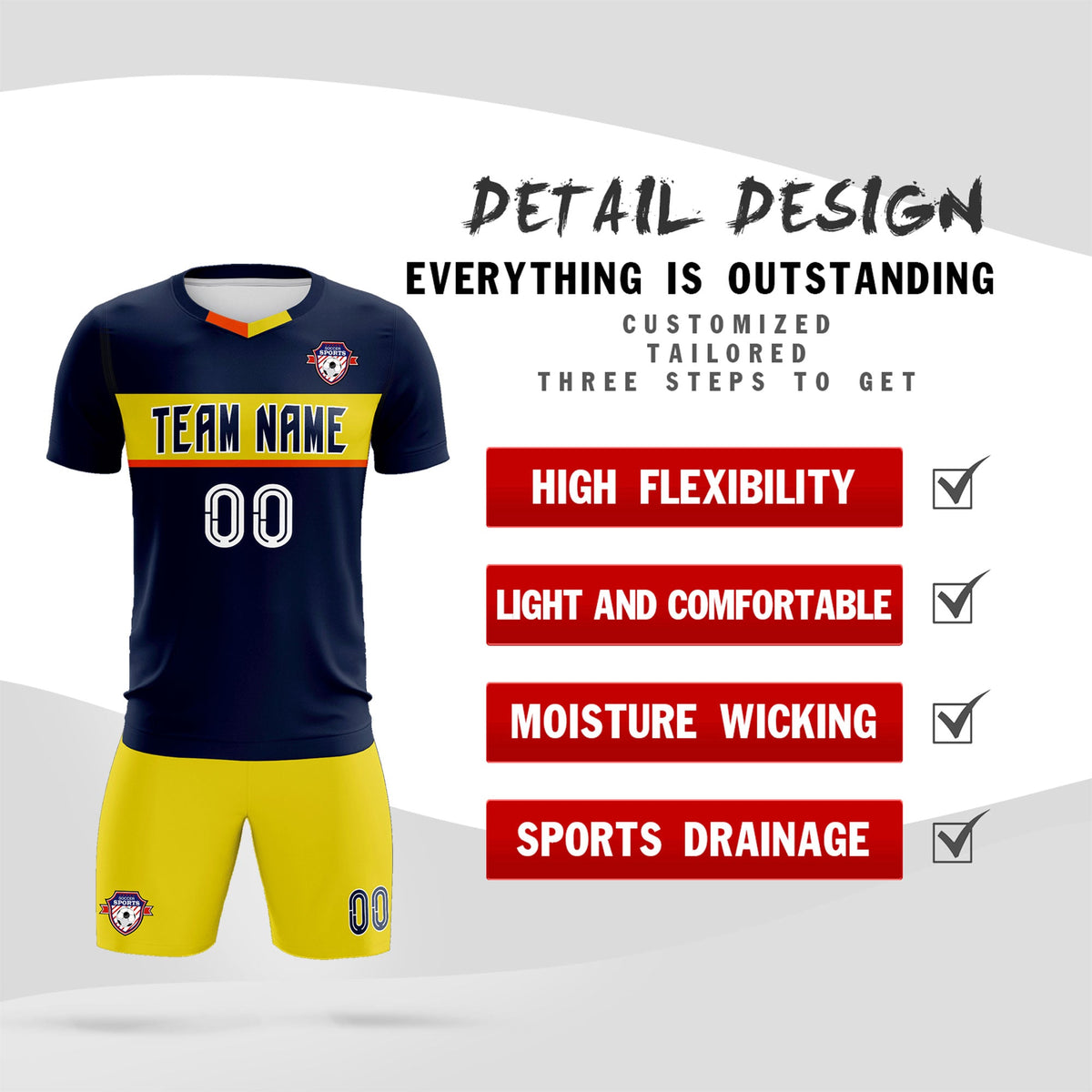 Custom Navy Classic Sports kit Football Shirt Jersey