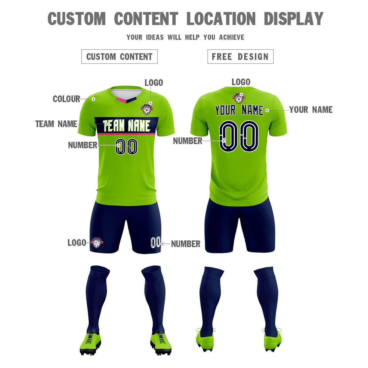 Custom Neon Green Classic Sports kit Football Shirt Jersey