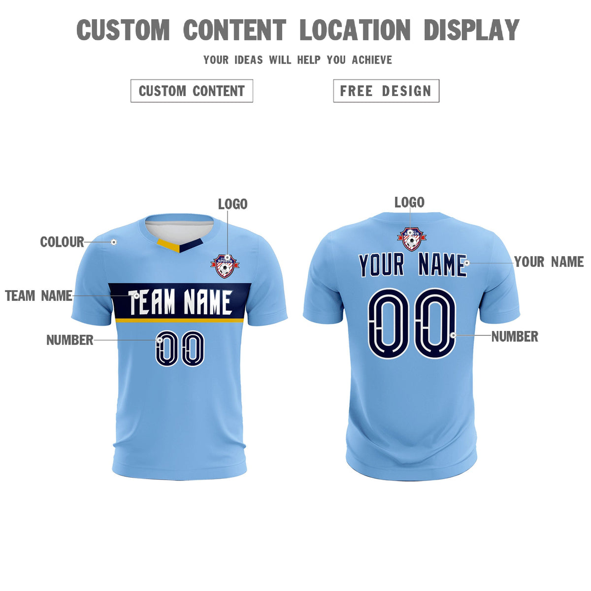 Custom Light Blue Classic Sports kit Football Shirt Jersey