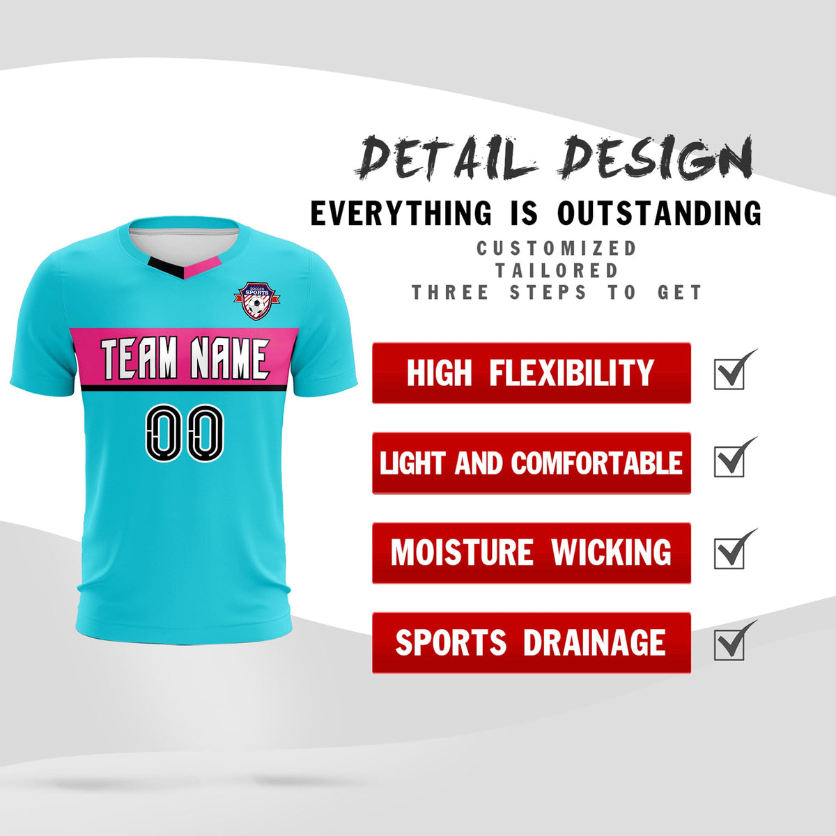 Custom Sky Blue Classic Sports kit Football Shirt Jersey