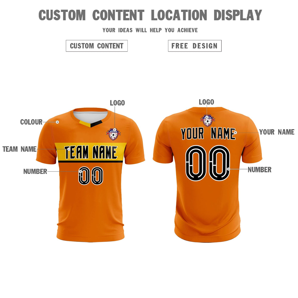 Custom Orange Classic Sports kit Football Shirt Jersey