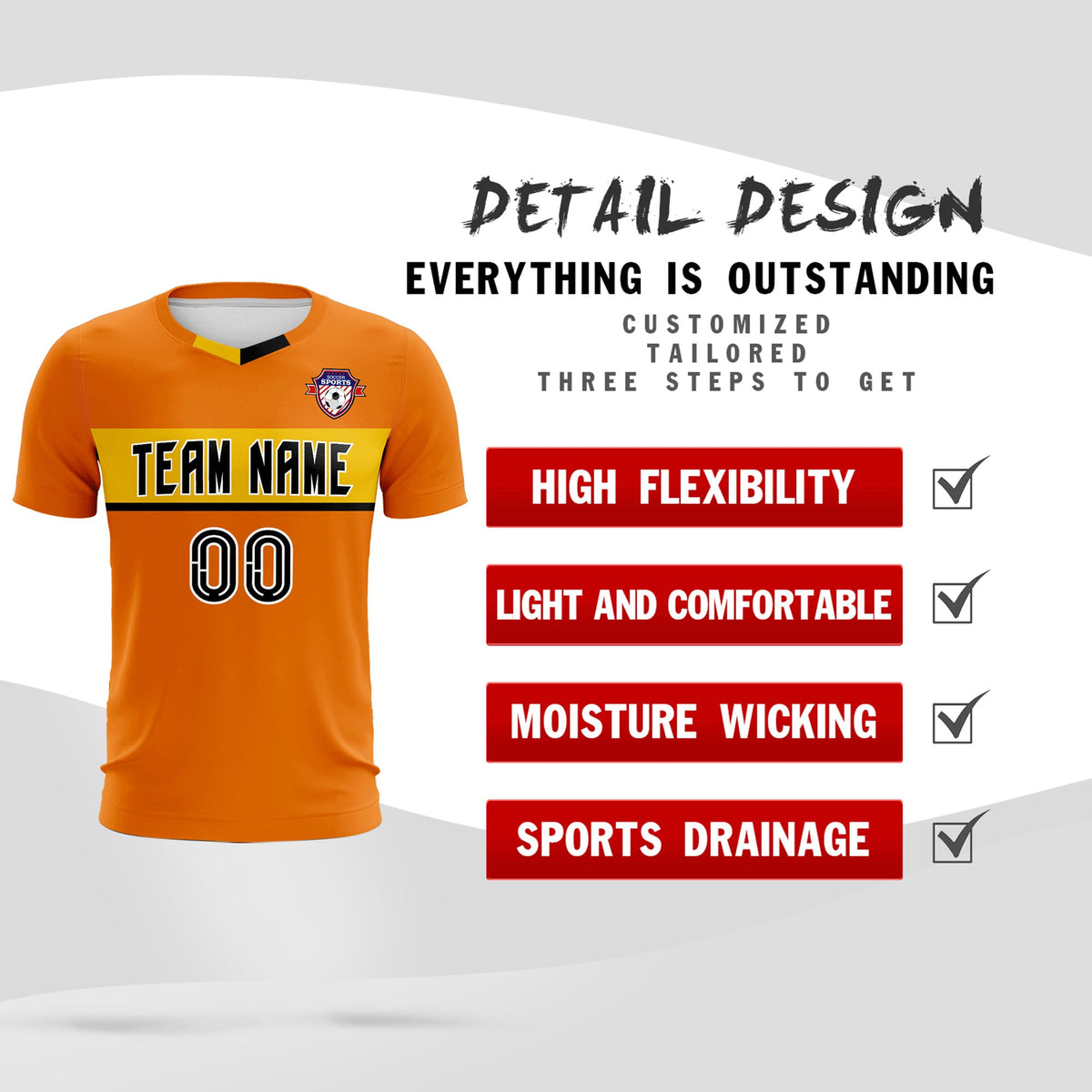 Custom Orange Classic Sports kit Football Shirt Jersey