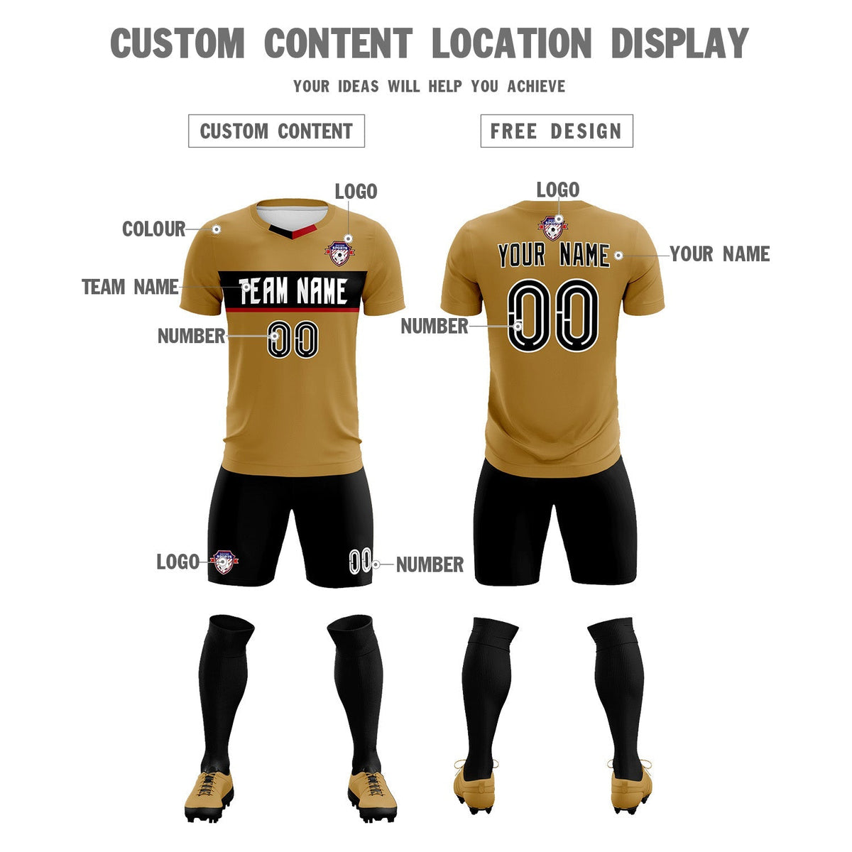 Custom Old Gold Classic Sports kit Football Shirt Jersey
