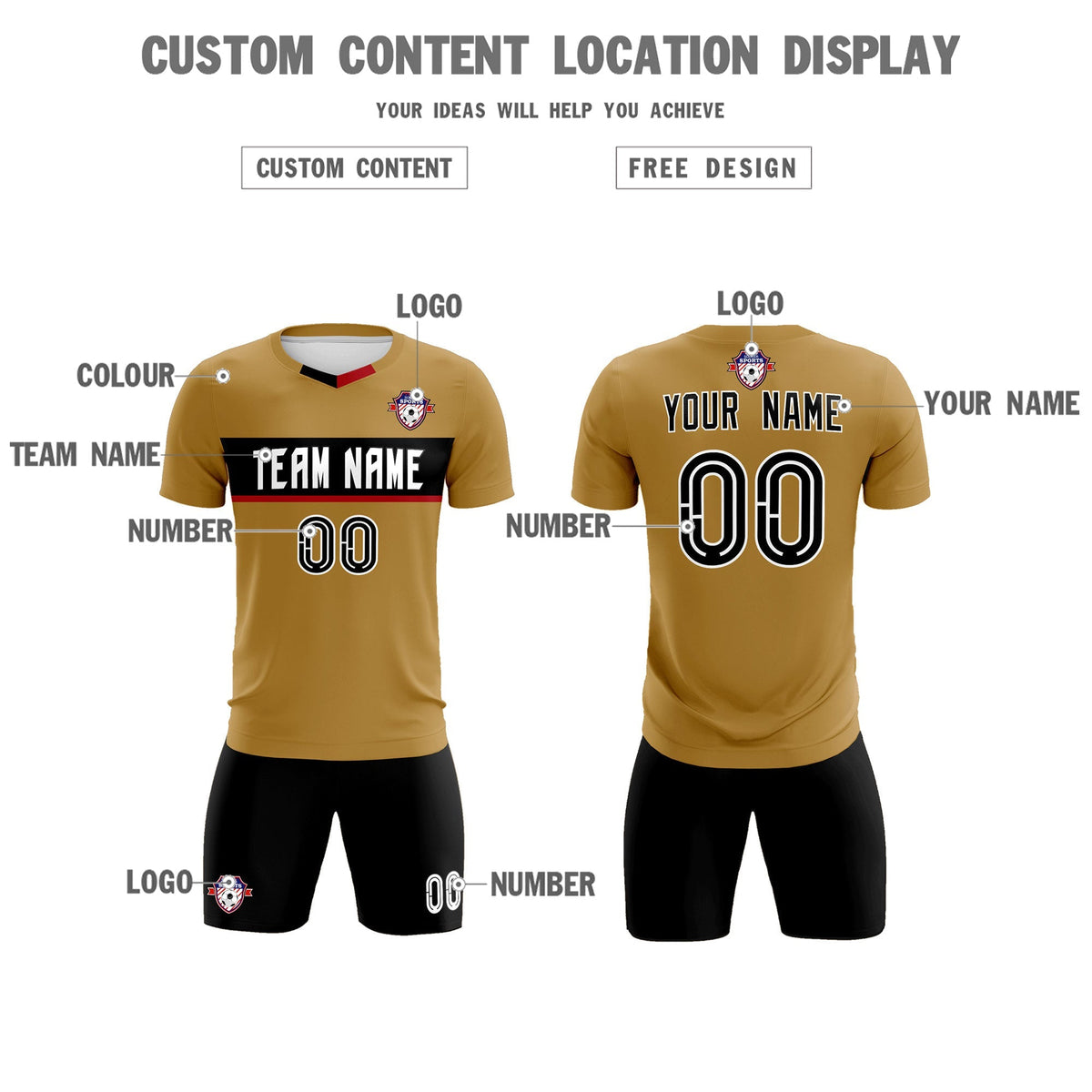 Custom Old Gold Classic Sports kit Football Shirt Jersey