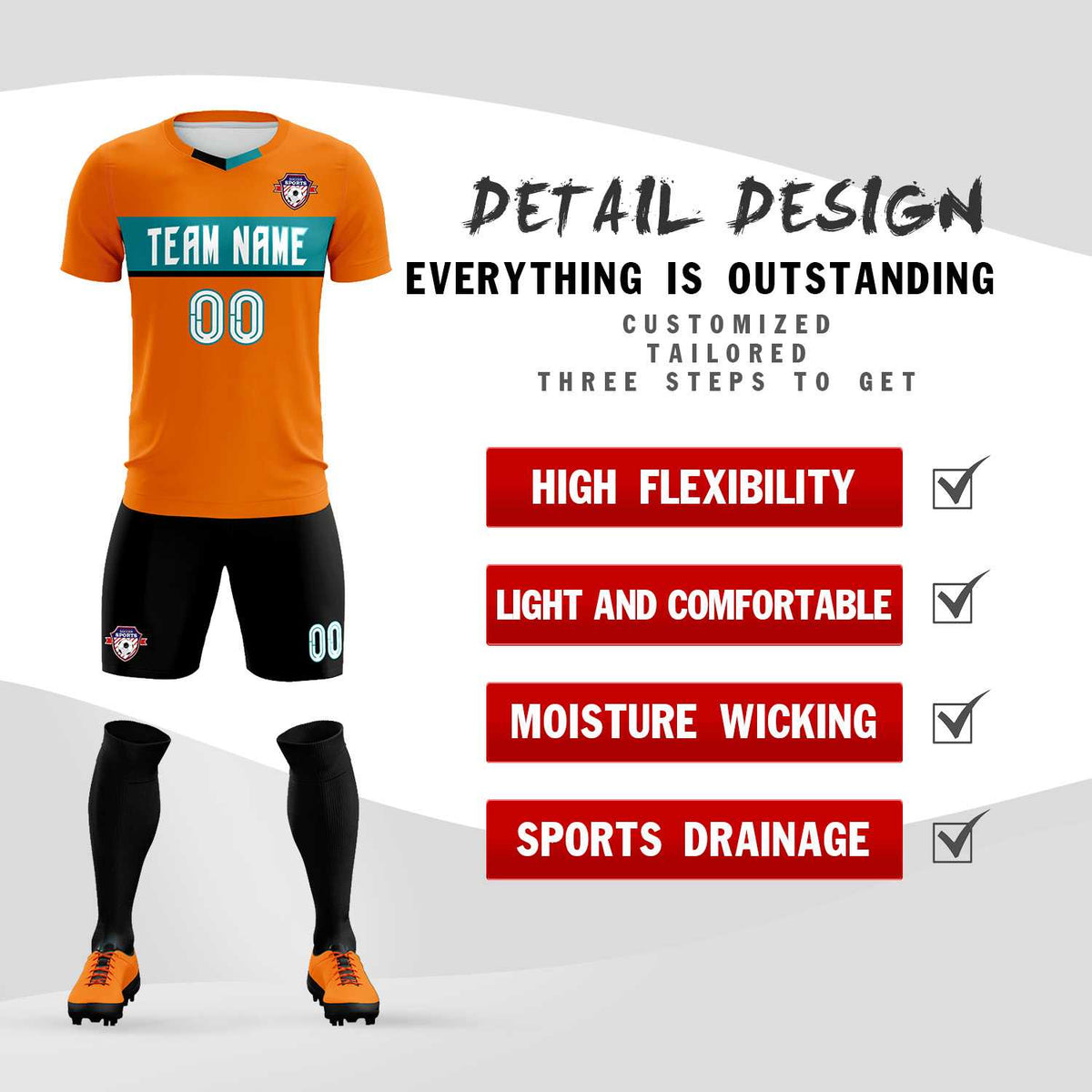 Custom Orange Classic Sports kit Football Shirt Jersey