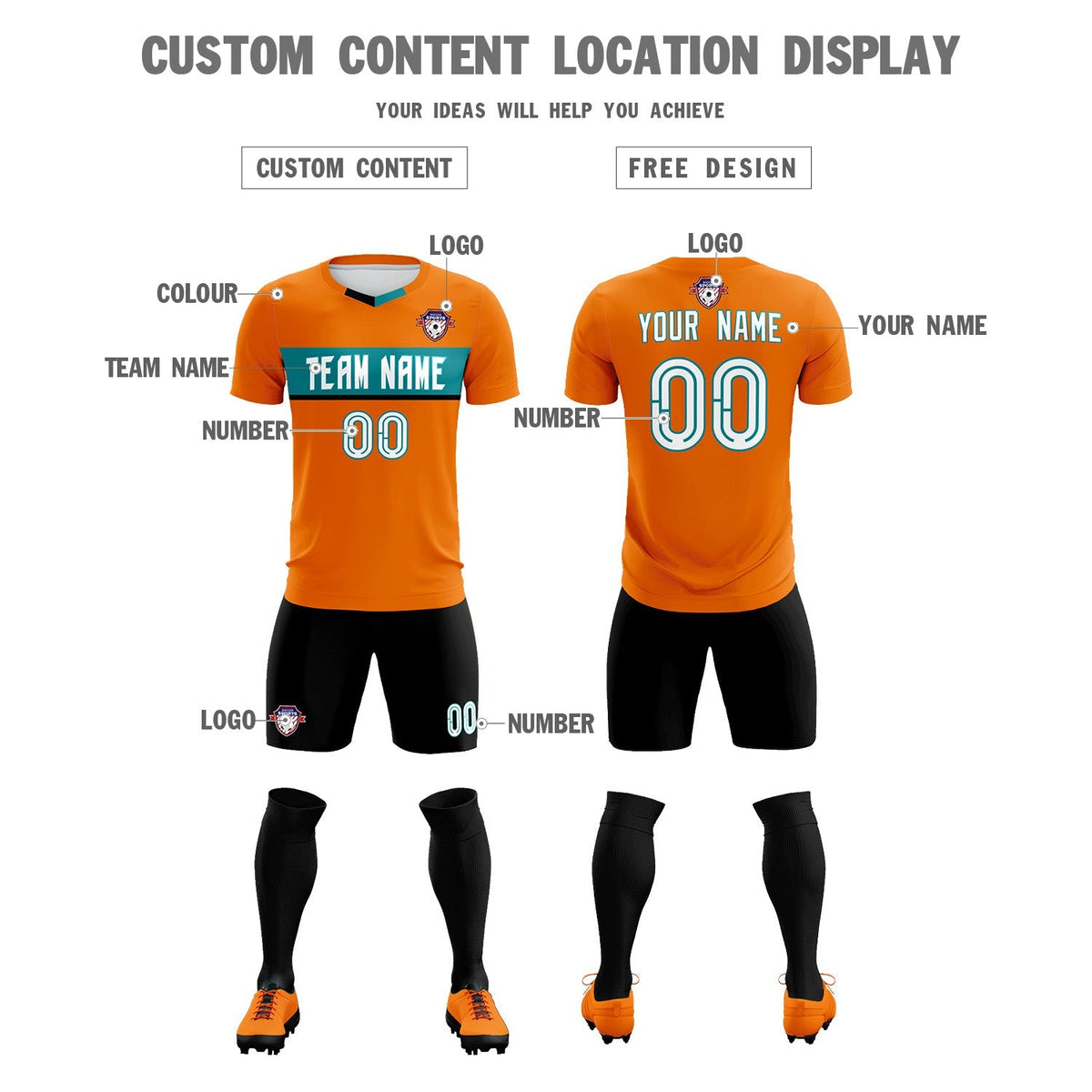 Custom Orange Classic Sports kit Football Shirt Jersey