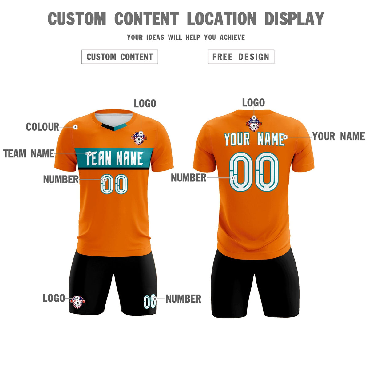 Custom Orange Classic Sports kit Football Shirt Jersey