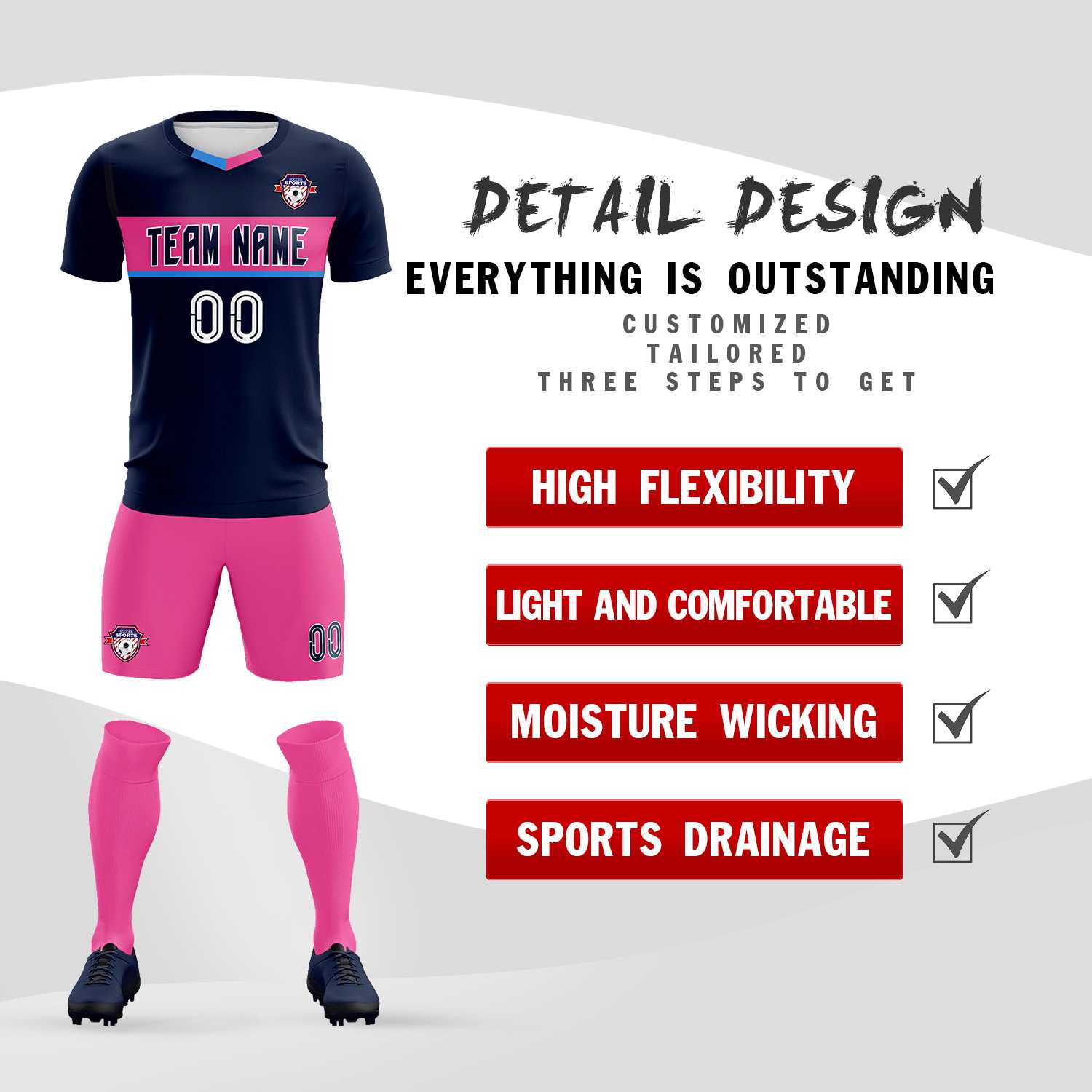 Custom Navy Classic Sports kit Football Shirt Jersey