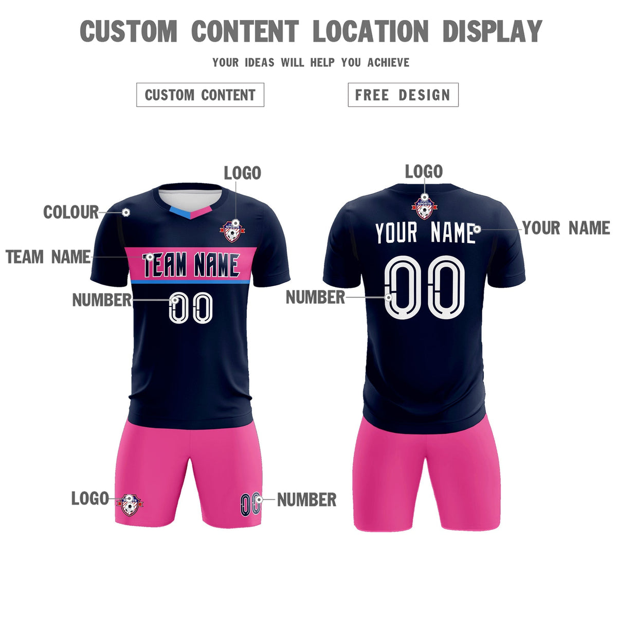 Custom Navy Classic Sports kit Football Shirt Jersey