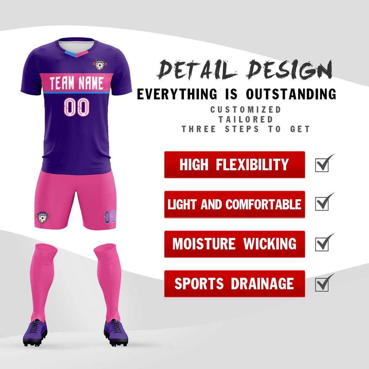 Custom Purple Classic Sports kit Football Shirt Jersey