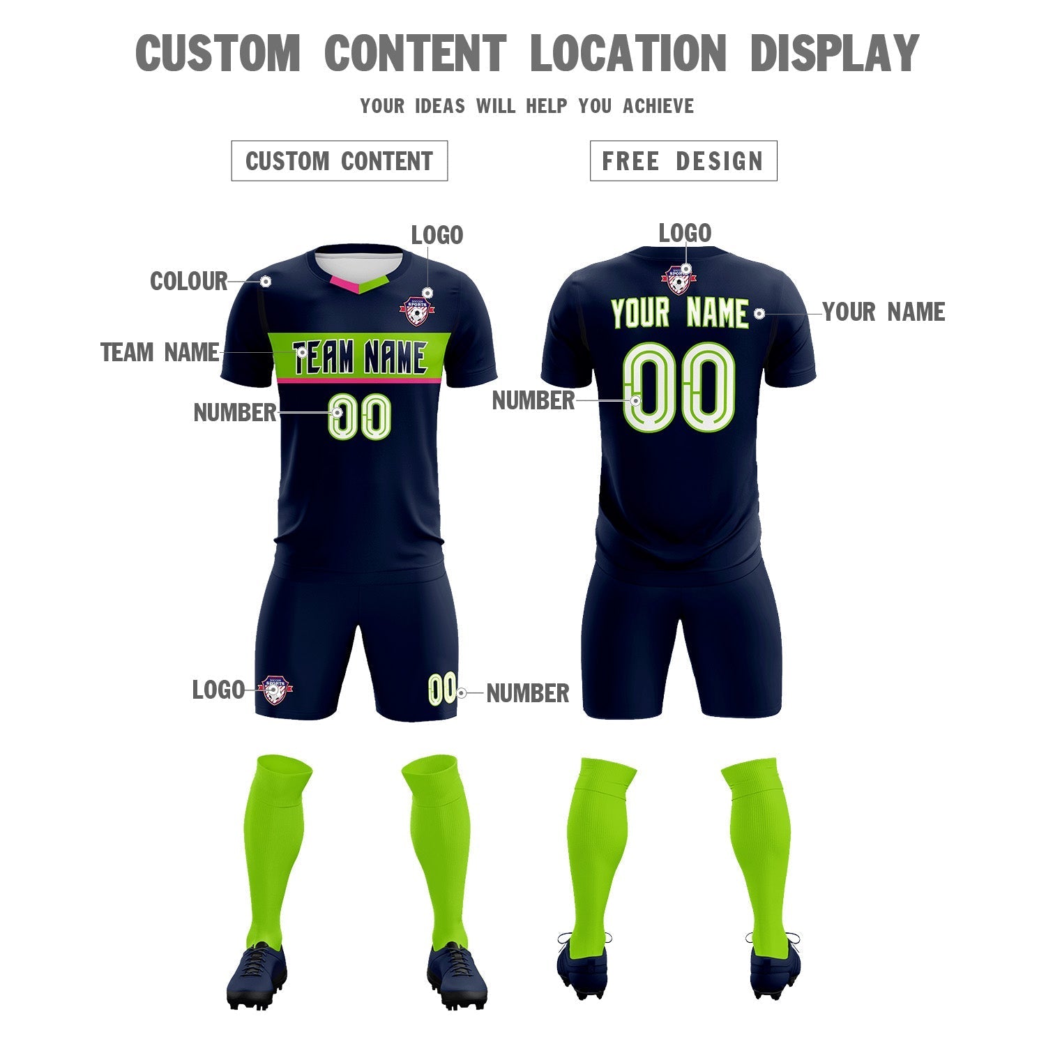 Custom Navy Classic Sports kit Football Shirt Jersey