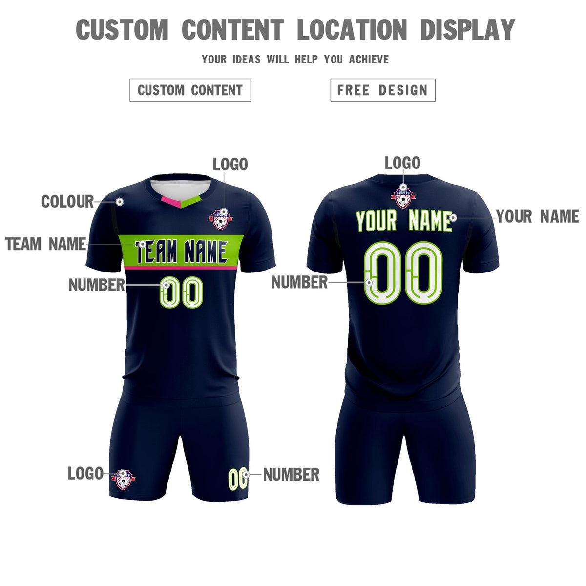 Custom Navy Classic Sports kit Football Shirt Jersey