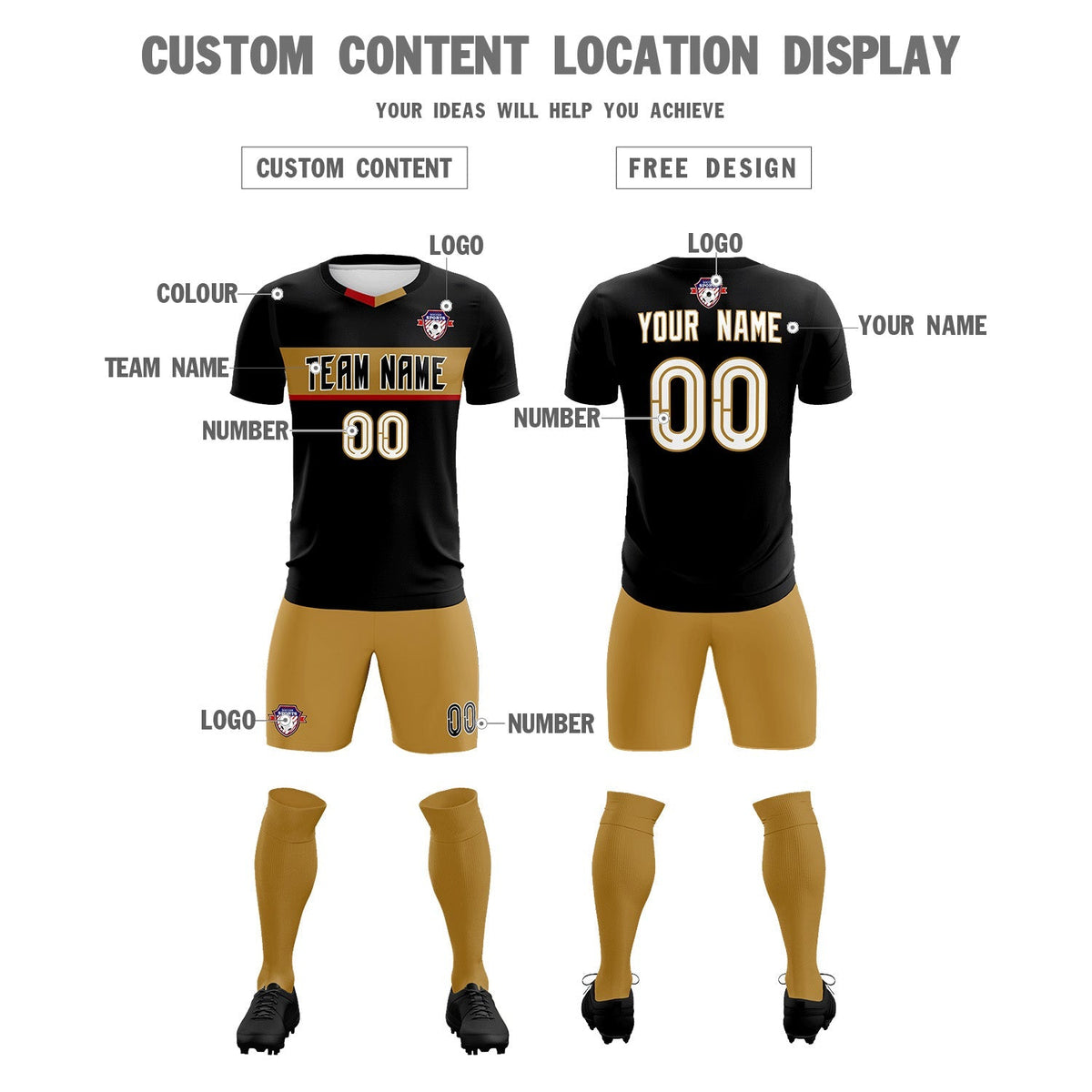 Custom Black Classic Sports kit Football Shirt Jersey