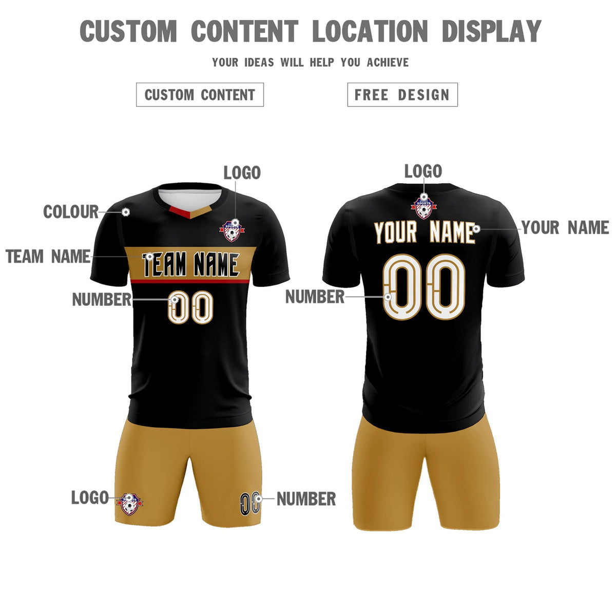 Custom Black Classic Sports kit Football Shirt Jersey